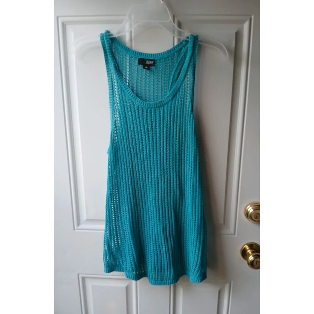 Turquoise Open-Knit Tank Top